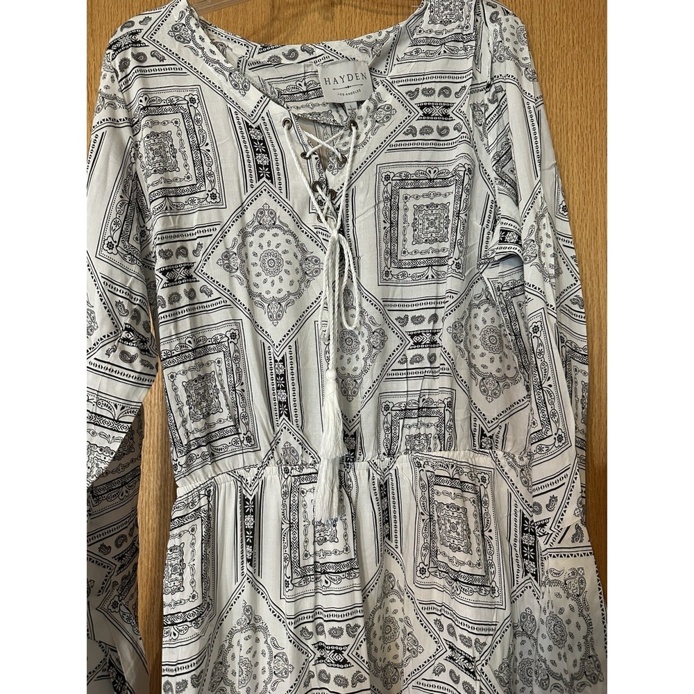 Women's Hayden Los‎ Angeles black  white patterned maxi dress Sz L Boho Romance - Picture 2 of 12